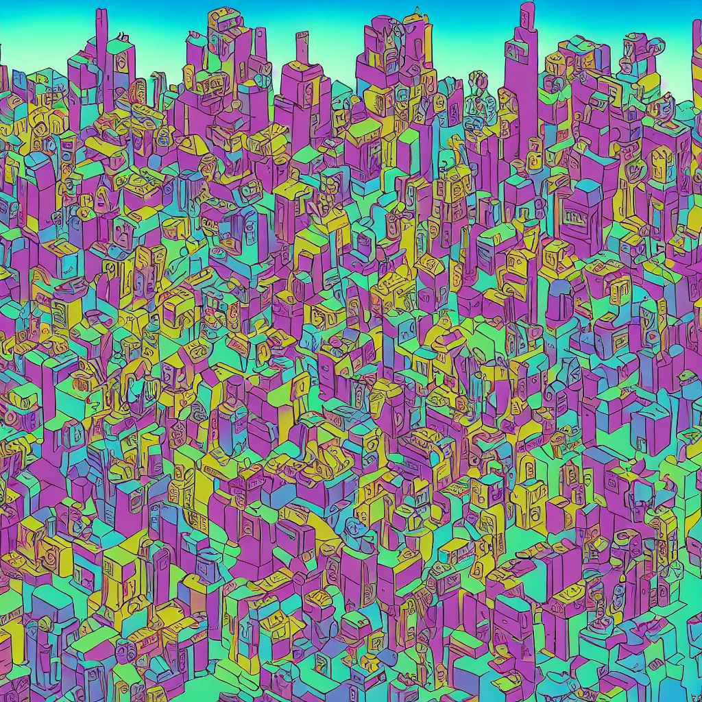 Image similar to Bismuth city wedding cake, high definition, graphic novel art, 4k, by Genndy Tartakovsky