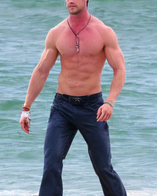 Image similar to Chris Hemsworth very thin, body shot, highly detailed, detailed face