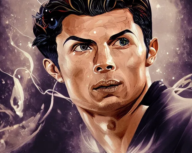 Image similar to cristiano ronaldo as a strong fantasy magician who does magic, fantasy art, in the style of Joel Santana, illustration, epic, fantasy, intricate, elgant, amazing detail, digital painting, artstation, concept art, smooth, sharp focus