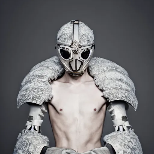 Prompt: a portrait of a beautiful young male wearing an alexander mcqueen armor made of memory foam , photographed by andrew thomas huang, artistic