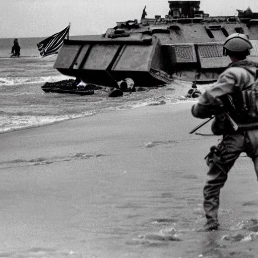 Prompt: attacking omaha beach on d - day