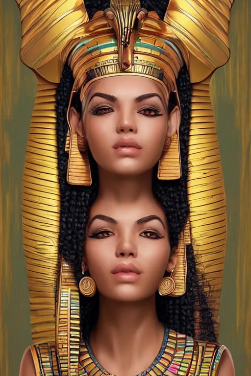 Image similar to a highly detailed beautiful portrait of a egyptian god with facial expression : happy in the style of artgerm.