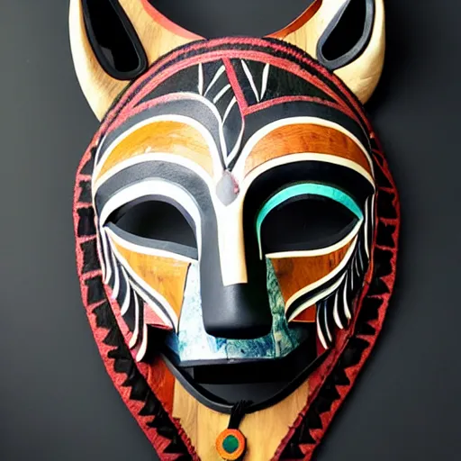 Image similar to shamanic mask of wolf, studio photo