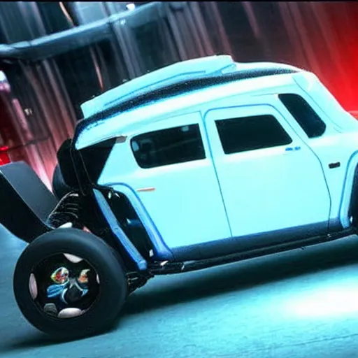 Image similar to epic Renault 4 cars in the Movie TRON (2010)