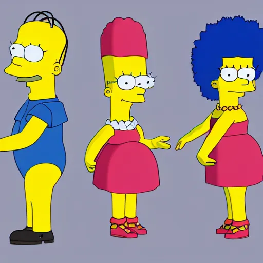 Image similar to christina hendricks as the simpsons characters, 3 d render, blender,