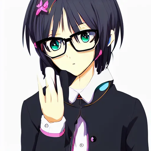 Image similar to an anime girl with 4 eyes, she has four eyes. Four eyed anime waifu, pixiv
