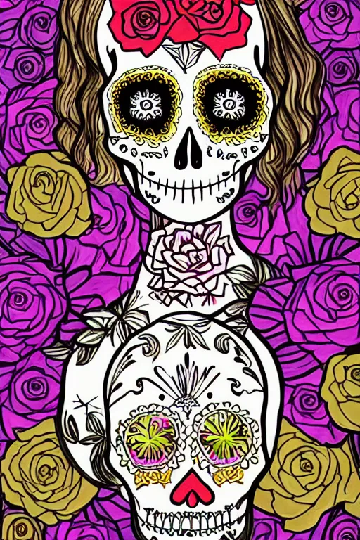 Prompt: illustration of a sugar skull day of the dead girl, art by rococo