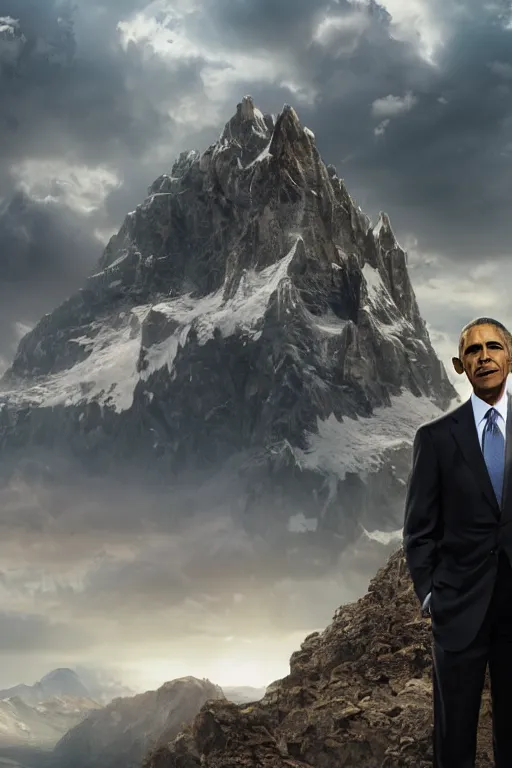 Image similar to obama nervously standing next to a mountain made of papers, photorealistic, intricate, 8 k highly professionally detailed, hdr, cgsociety