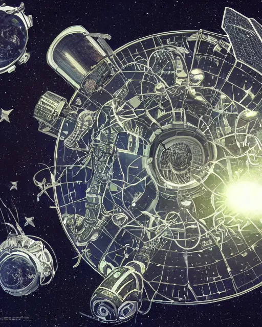 Prompt: photo of a space laboratory, scifi, complex design, alien, masterpiece, shield generator, planet, stars, atmosphere, star anise shape, hexagonal, transparent parts, 4 k high definition, insanely detailed, intricate, art by akihiko yoshida, akihito tsukushi