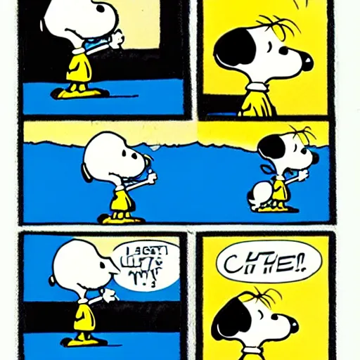 Image similar to snoopy slaps charlie brown, illustrated by charles schulz