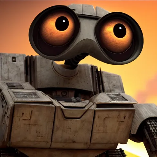 Prompt: photo of wall-e in a star wars movie scene, ultra detailed, god rays, 8k