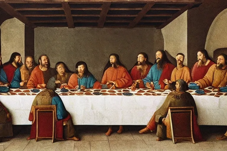 Prompt: genghis khan at the last supper