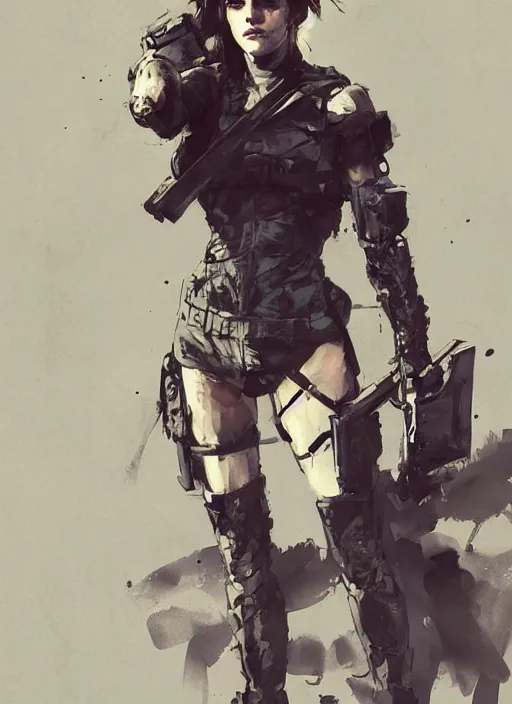 Image similar to emma watson wearing metal gear armor dramatic lighting art by Richard Schmid by Yoji Shinkawa by greg rutkowski by Sandra Chevrier by Jeremy Lipking