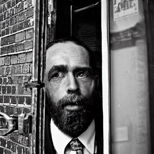 Prompt: closeup portrait of a snake oil salesman in a smoky new york back street, photograph, magazine, press, photo