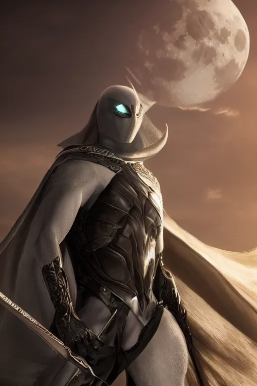 Prompt: hyperrealistic photography of Moon Knight mixed with Elf and Blade style of Hossein Diba, Gal Yosef, full-shot, 4k, highly detailed, cinematic lighting, photorealistic, 3d render, award winning render, unreal engine, masterpiece, octane render, sharp focus, studio lighting, 8k, hd