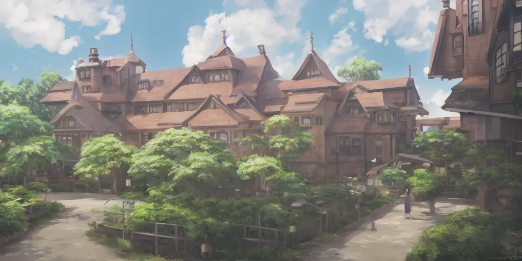 Prompt: a school, cinematic angle, studio Ghibli, cinematic lighting, digital art, detailed oil painting, hyperrealistic, 8k