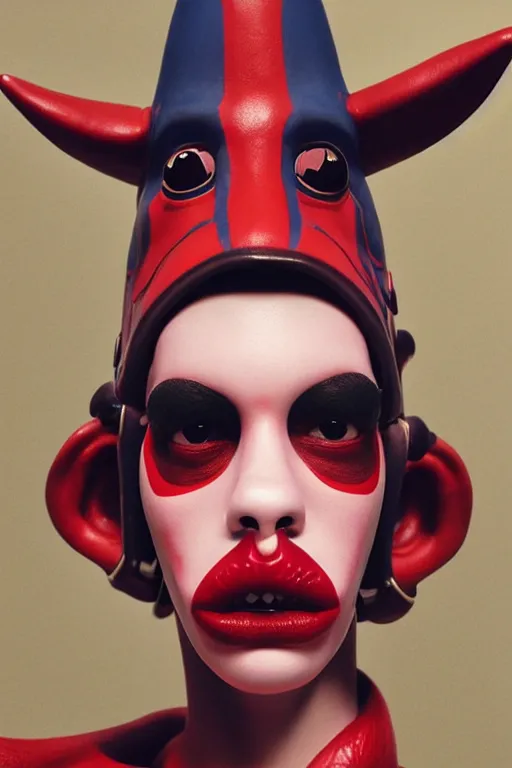 Image similar to comme des garcons campaign featuring jar jar binks as a female cowgirl, long eyeslashes, huge juicy lips, big seductive eyes, unprocessed colors, # nofilter, realistic vfx simulation