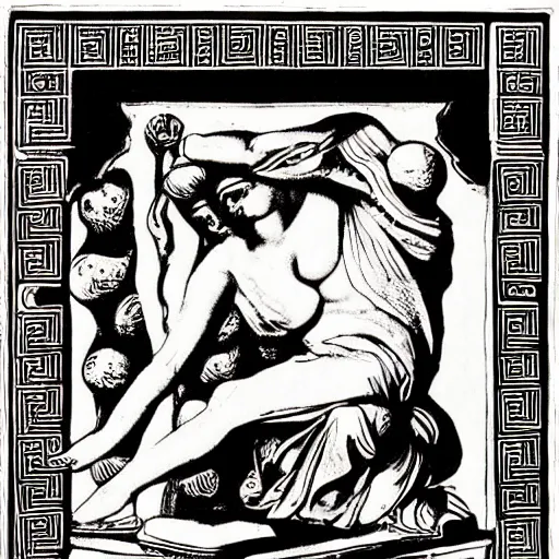 Image similar to Greek mythology pandora opening her box, block print, chiaroscuro, very beautiful, award-winning