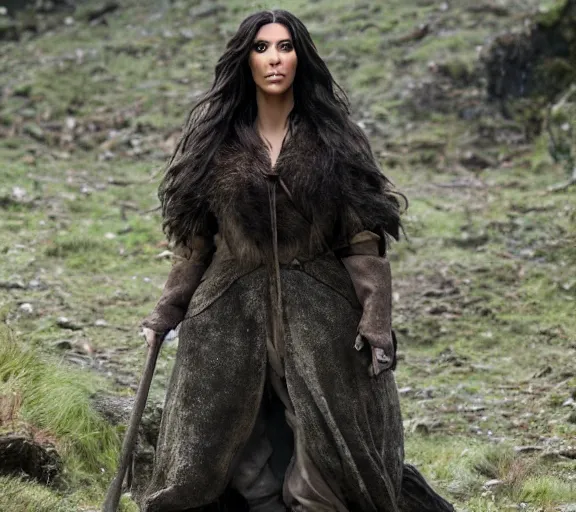Image similar to a movie still of kim kardashian in the movie the hobbit