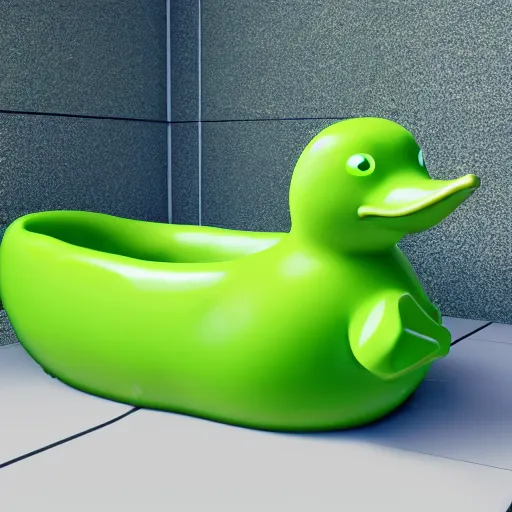 Image similar to rubber duck made of green slime melting on a bathroom, unreal engine 5, excellent composition, trending on artstation, million of likes, ray tracing, natural lighting