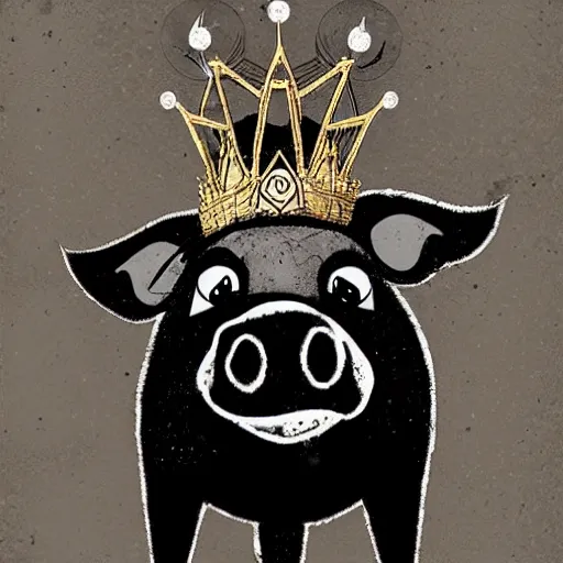 Image similar to grunge cartoon sketch of a pig in a gold crown by - beeple , loony toons style, horror themed, detailed, elegant, intricate