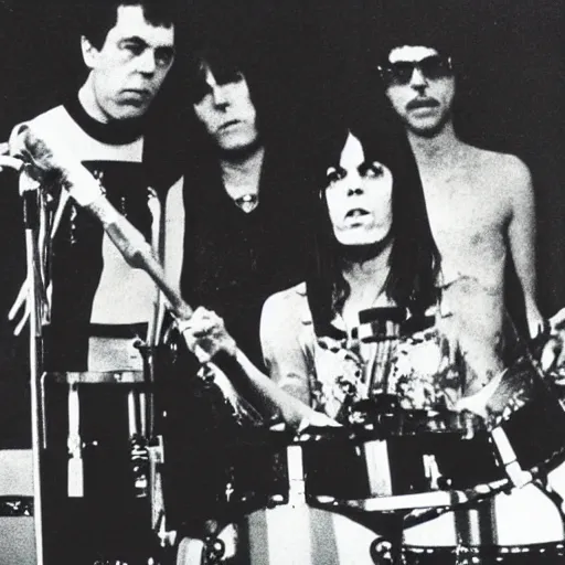 Image similar to 1970s photograph of English industrial band Throbbing gristle performing on The Tonight Show Starring Jimmy Fallon-W 910