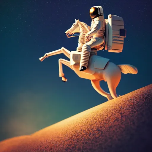 Image similar to photography of anthropomorphic horse riding on top of an astronaut horse back. from western by hiroyuki okiura and katsuhiro otomo and alejandro hodorovski style with many details by mike winkelmann and vincent di fate in sci - fi style. volumetric natural light photo on dsmc 3 system,