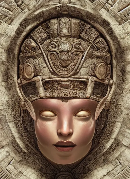 Prompt: Helmet of a forgotten Mayan Deity, ivory, corals, extremly detailed digital painting, in the style of Tomasz Alen Kopera and Fenghua Zhong and Peter Mohrbacher, mystical colors, rim light, beautiful lighting, 8k, stunning scene, raytracing, octane, trending on artstation