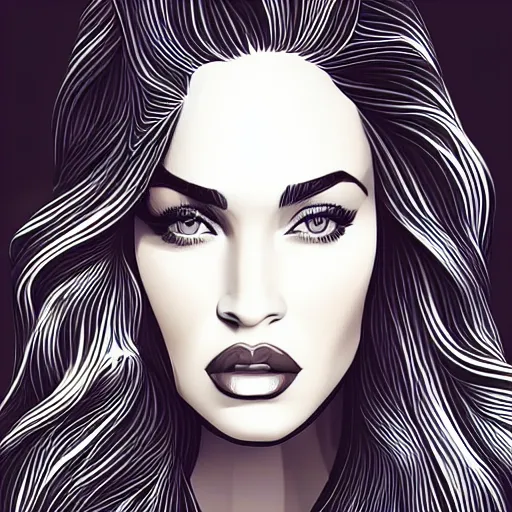 Prompt: megan fox portrait by arunas kacinskas, geometrical shapes and lines, sketch, pencils, graphic design, minimalistic, procreate, digital illustration, doodle, applepencil