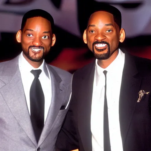 Image similar to fox mulder posing with will smith at an awards show red carpet