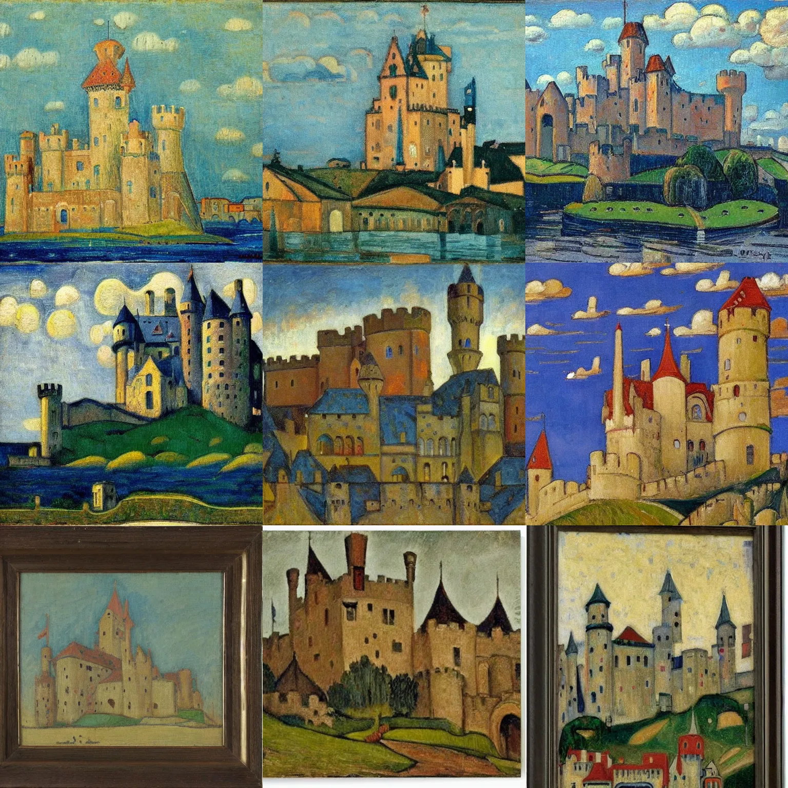 Prompt: medieval castle, by gustave de smet