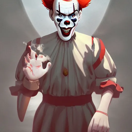 Image similar to Stephen King as Pennywise, it really looks like stephen king, ambient lighting, 4k, anime key visual, lois van baarle, ilya kuvshinov, rossdraws, artstation