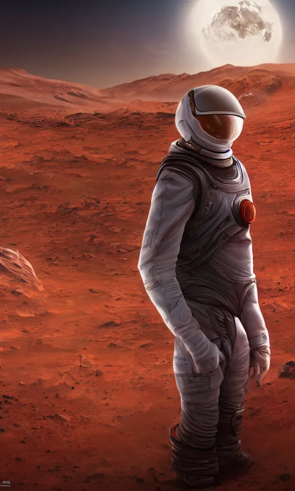 Image similar to elon musk posing on mars, portrait, full body shot, digital art, concept art, fantasy art, highly detailed, hd wallpaper, hdr, artstation, deviantart, behance