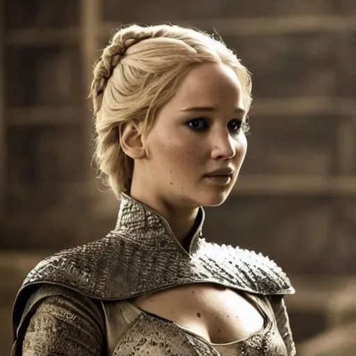 Prompt: Promo picture of Jennifer Lawrence as Cersai Lannister Game of Thrones remake (2029)