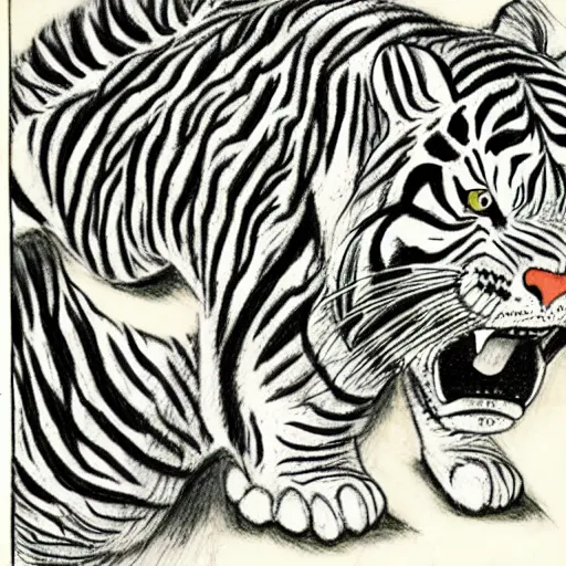 Image similar to traditional japanese tiger drawing by junji ito,