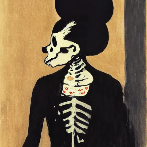 Image similar to portrait painting young woman skeleton, minnie mouse , comic book, elegant, highly detailed, painted by Singer Sargent and David Hockney