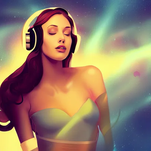 Image similar to a beautiful woman listening to music by marvel comics, digital art, trending on artstation