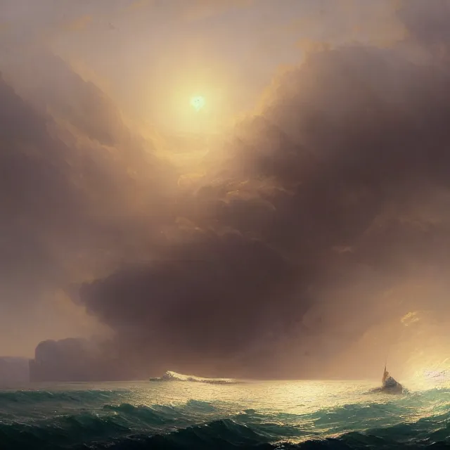 Image similar to a beautiful painting of the sea by ( ivan aivazovsky ) and sin jong hun and greg rutkowski and george varodi and alec tucker. in style of concept art. 4 k texture. ray tracing. sharp lines, hyper detailed. octane render. trending on artstation