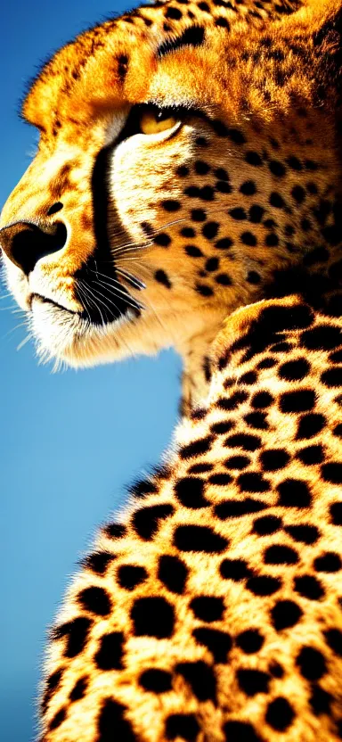 Image similar to a portrait photo of luffy as cheetah, side shot, by professional photographer, 8 k resolution, high quality