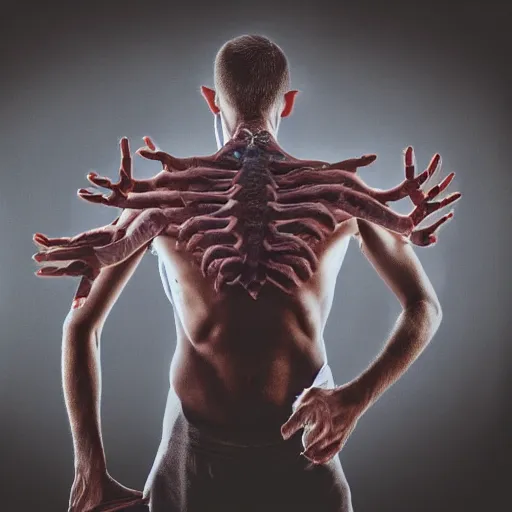 Image similar to ultra detailed photo of a man with many arms covering his entire body