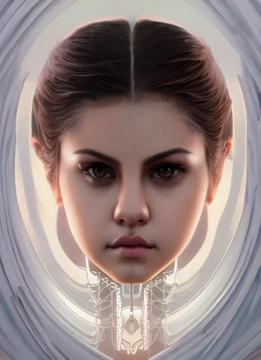 Prompt: symmetry!! selena gomez, machine parts embedded into face, intricate, elegant, highly detailed, digital painting, artstation, concept art, smooth, sharp focus, illustration, art by artgerm and greg rutkowski and alphonse mucha, 8 k