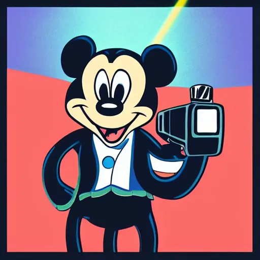 Image similar to “portrait of a cartoon animal, Disney style, pointing a laser gun at the camera”