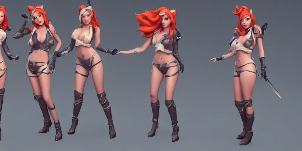 Prompt: Character sheet of pool party miss fortune (League of Legends). 3d unreal engine 5 trending on artstation