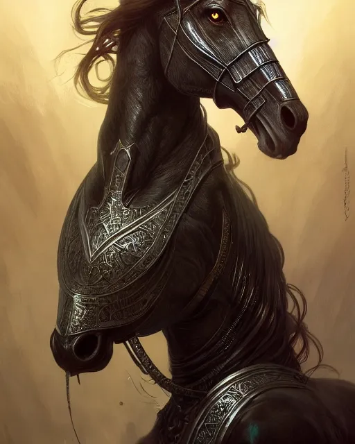 Image similar to horse art by giger, deep focus, d & d, dark fantasy, intricate glow accents, elegant, highly detailed, digital painting, artstation, concept art, matte, sharp focus, 8 k 3 d, hearthstone, art by artgerm and greg rutkowski and alphonse mucha