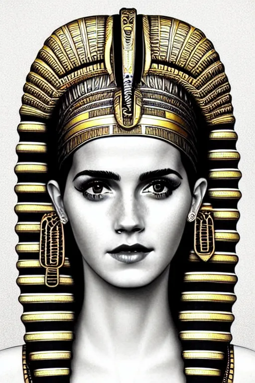 Image similar to Cleopatra portrait, Emma watson, intricate art deco leaf designs elegant highly detailed egyptian patterns hieroglyph sharp focus art by artgerm