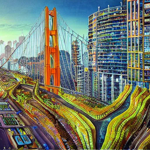 Prompt: solarpunk San Francisco painting by Vincent Callebaut