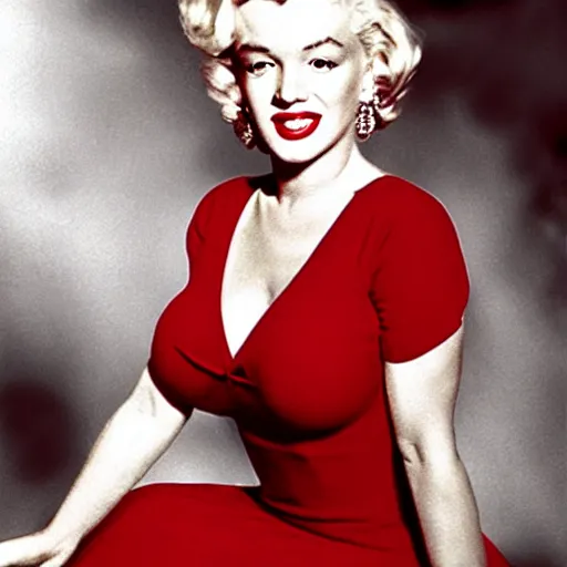 Image similar to photo of marilyn monroe dancing in a red dress, realistic