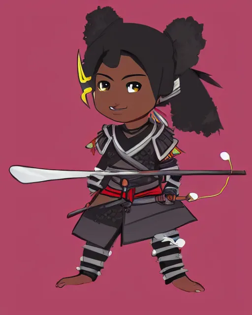 Prompt: cute digital art of a cute african samurai warrior, cute chibi style, chibi, anime, artstation, deviantart, pinterest, yasuke 5 0 0 px models