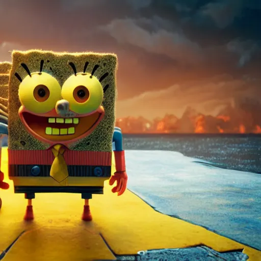 Prompt: A badass photo of spongebob in marvel movie, infared photography, 8K, film render, extremely detailed, rendered in Octane, award winning photography