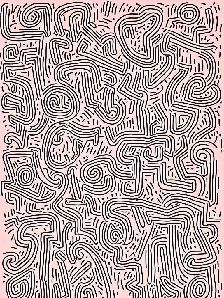 Image similar to bold abstract simplified figurative line illustration patterns by keith haring in an aesthetically pleasing natural and pastel color tones